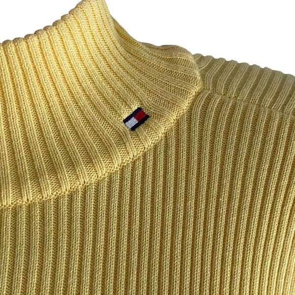 Tommy Hilfiger Sweater Womens Large Yellow Black Striped Ribbed Pullover Cotton - Picture 4 of 8